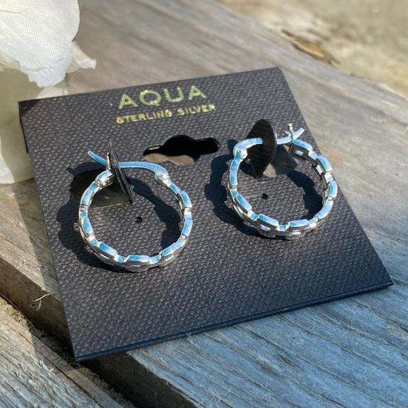 NWT AQUA STERLING SILVER CHAIN EFFECT HOOP EARRINGS - Picture 1 of 7